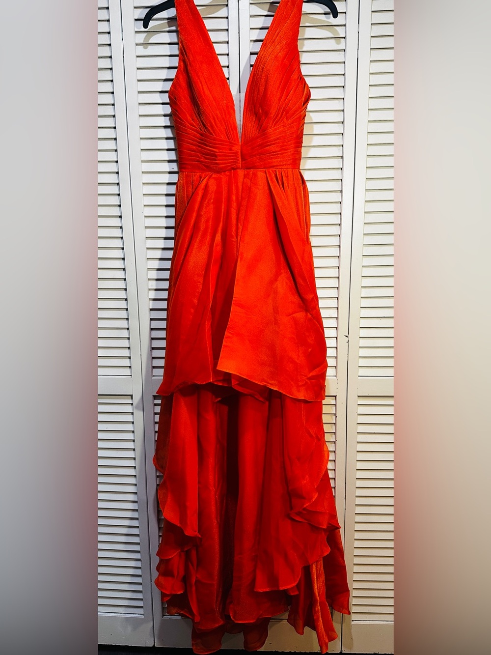 Orange Plunge Sheer V Formal Gown Size 6 Layered Tulle Evening Prom Dress - Picture 2 of 14